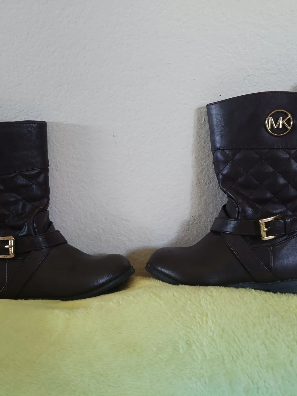 Michael Kors Girls Brown Quilted Shaft Boots with Gold MK Emblem